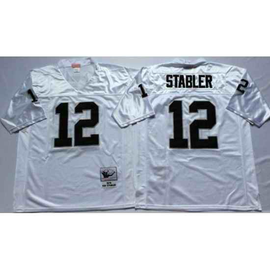 Men Las Vegas Raiders 12 Ken Stabler White M&N Throwback Jersey